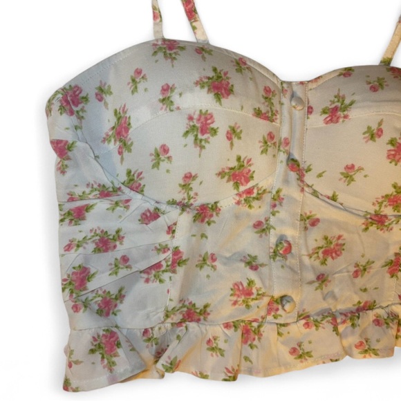 NWT Sim & Sam Floral Print Corset Crop Top Padded - Picture 3 of 7